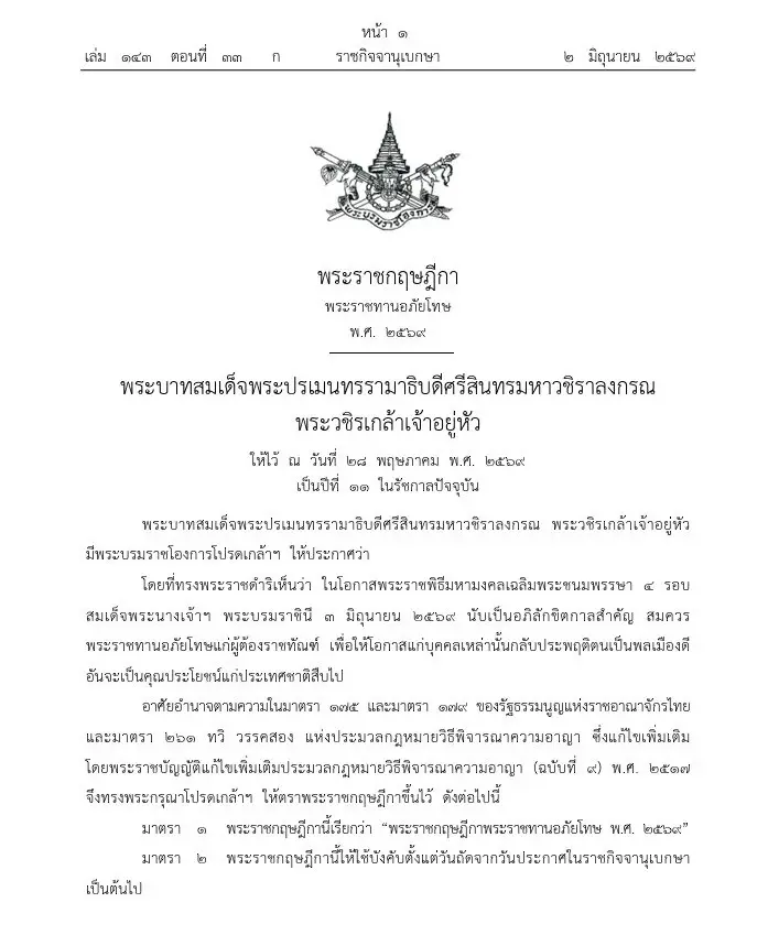 โปรดเกล้าฯ พระราชทานอภัยโทษ เนื่องในพระราชพิธี เฉลิมพระชนมพรรษา 4 รอบ พระราชินี