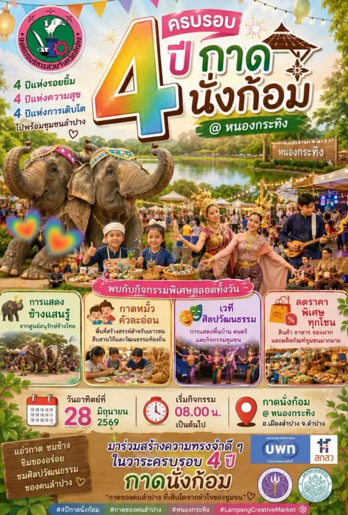 จัดใหญ่! ครบรอบ 4 ปี "กาดนั่งก้อม หนองกระทิง" 28 มิ.ย.นี้