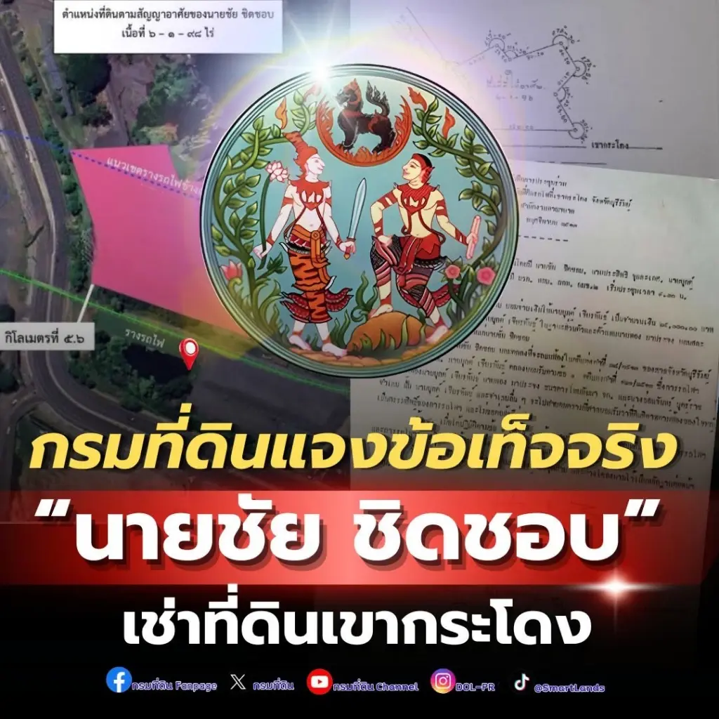 กรมที่ดิน แจงสัญญาที่ดิน “ปู่ชัย” แค่ 6 ไร่ ไม่เกี่ยวเขากระโดง