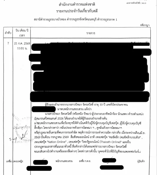 บันทึกแจ้งความ