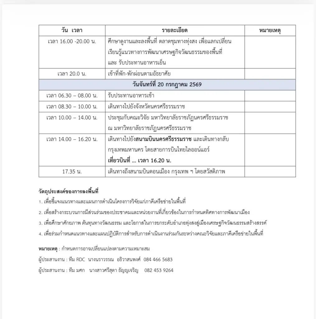 กำหนดการลงพื้นที่ทุ่งสง ของ บพท.-อว. 