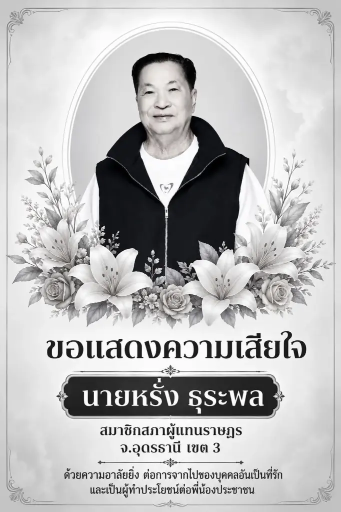 อาลัย “หรั่ง ธุระพล” สส.เขต 3 อุดรธานี พรรคภูมิใจไทย เสียชีวิตอย่างสงบ