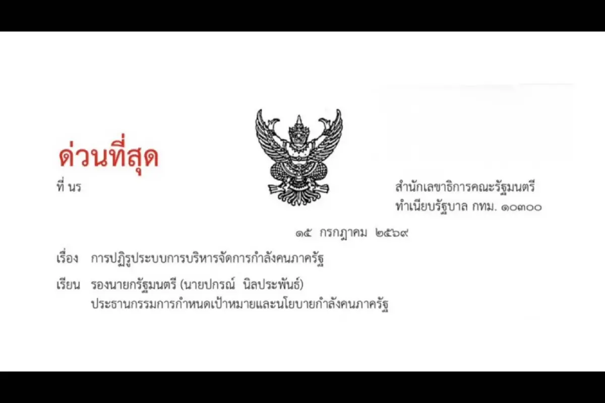 หนังสือจากสำนักนายกฯ