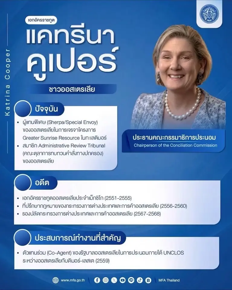 ทูต "แคทรีนา คูเปอร์" ชาวออสซี่ นั่งประธาน กมธ.ประนอมฯ ไทย-กัมพูชา