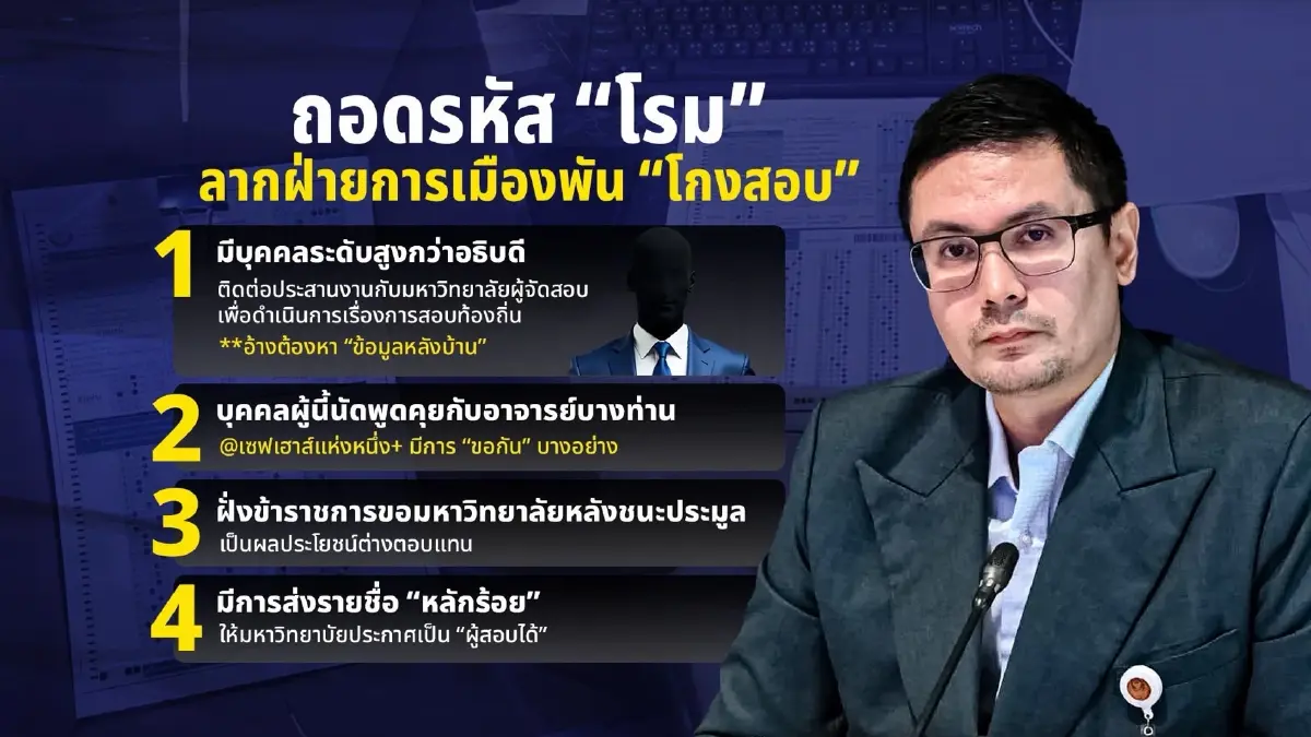 ถอดรหัส "โรม" ลากฝ่ายการเมืองพัน "โกงสอบ" แฉอธิบดี 3 ยุคสารภาพสิ้น มี "โควตาผู้ใหญ่" บงการจัดสอบ
