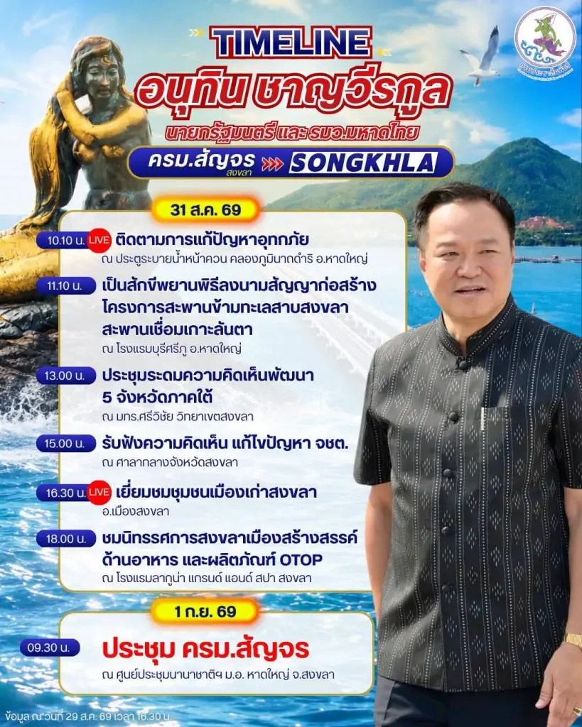 สแกน ครม.สัญจรสงขลา อนุทิน2 ดันรางสะเดา พับแลนด์บริดจ์-จะนะ