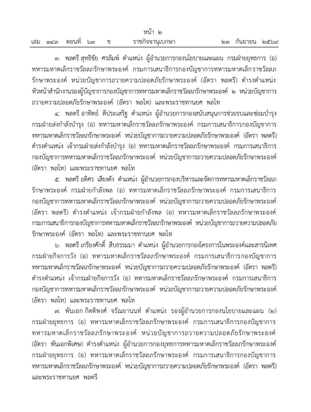 โปรดเกล้าฯ พระราชทานยศทหารชั้น"นายพล"-แต่งตั้งข้าราชการในพระองค์ 11 นาย