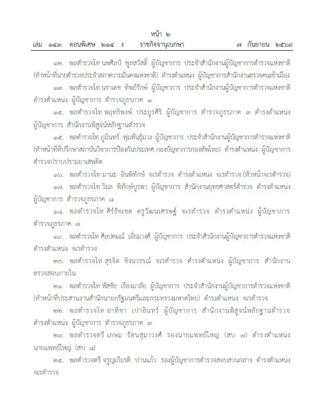 โปรดเกล้าฯ แต่งตั้ง 281 นายพลตำรวจ "บิ๊กแมน-บิ๊กดา" นั่ง รองผบ.ตร. บิ๊กเต่า ขึ้นจเรตำรวจ