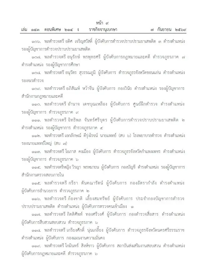 โปรดเกล้าฯ แต่งตั้ง 281 นายพลตำรวจ "บิ๊กแมน-บิ๊กดา" นั่ง รองผบ.ตร. บิ๊กเต่า ขึ้นจเรตำรวจ