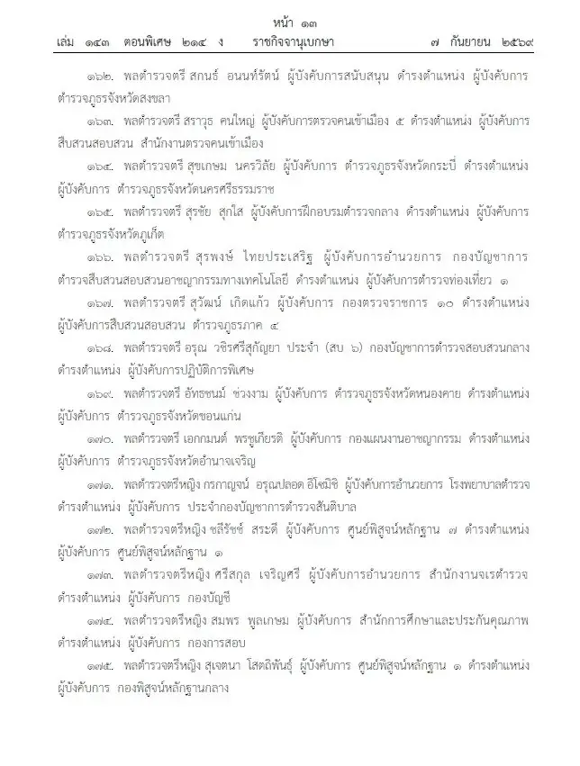 โปรดเกล้าฯ แต่งตั้ง 281 นายพลตำรวจ "บิ๊กแมน-บิ๊กดา" นั่ง รองผบ.ตร. บิ๊กเต่า ขึ้นจเรตำรวจ