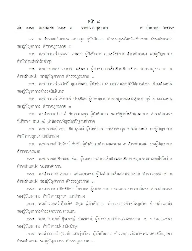 โปรดเกล้าฯ แต่งตั้ง 281 นายพลตำรวจ "บิ๊กแมน-บิ๊กดา" นั่ง รองผบ.ตร. บิ๊กเต่า ขึ้นจเรตำรวจ