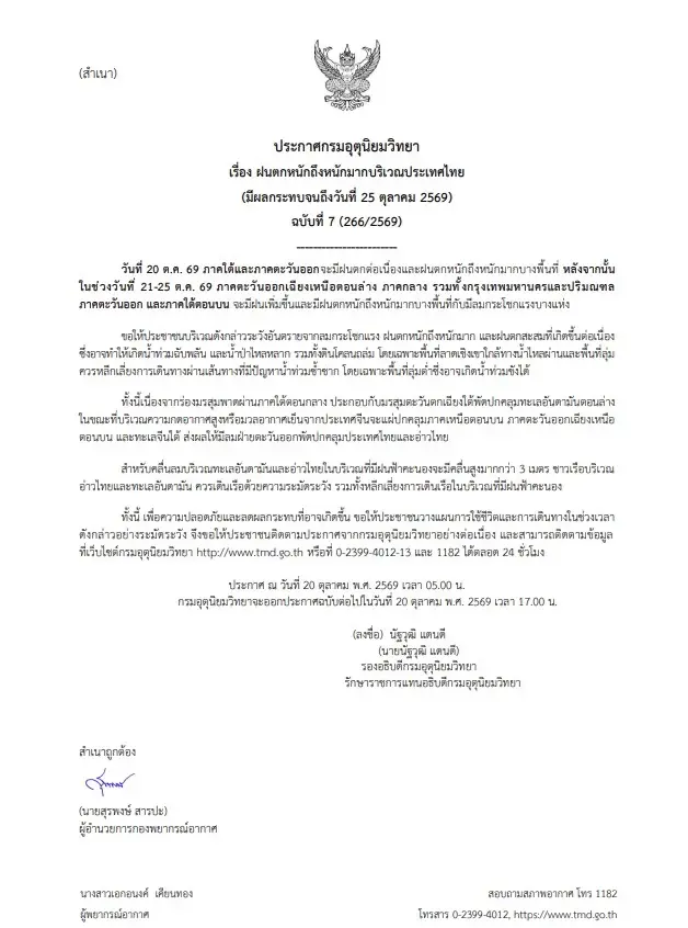 พยากรณ์อากาศวันนี้ อุตุฯ เตือน 20 จังหวัดระวังฝนตกหนัก