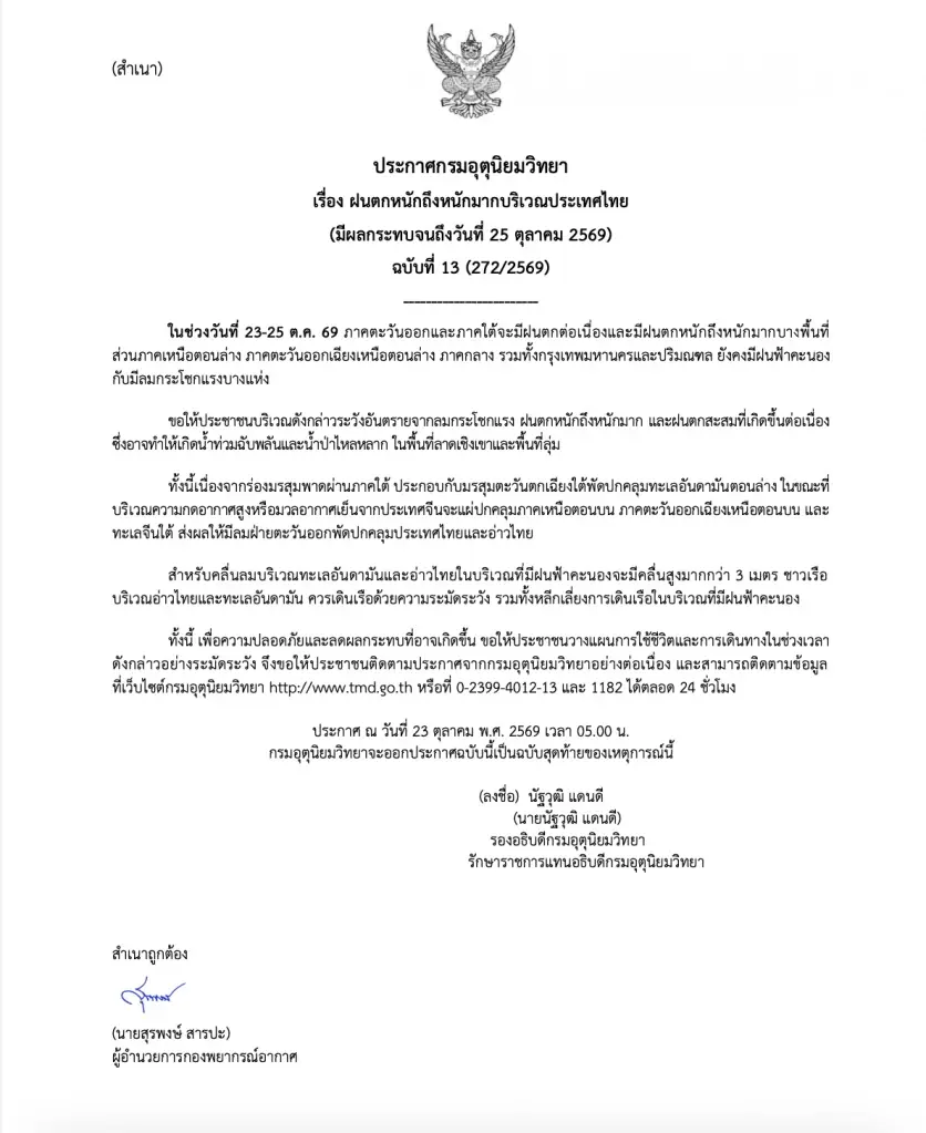 กรมอุตุฯ เตือน! 20 จังหวัดรับมือฝนตกหนักวันนี้