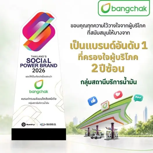 บางจากฯคว้ารางวัล Thailand’s Social Power Brand 2026 กลุ่มสถานีบริการน้ำมันเป็นปีที่ 2