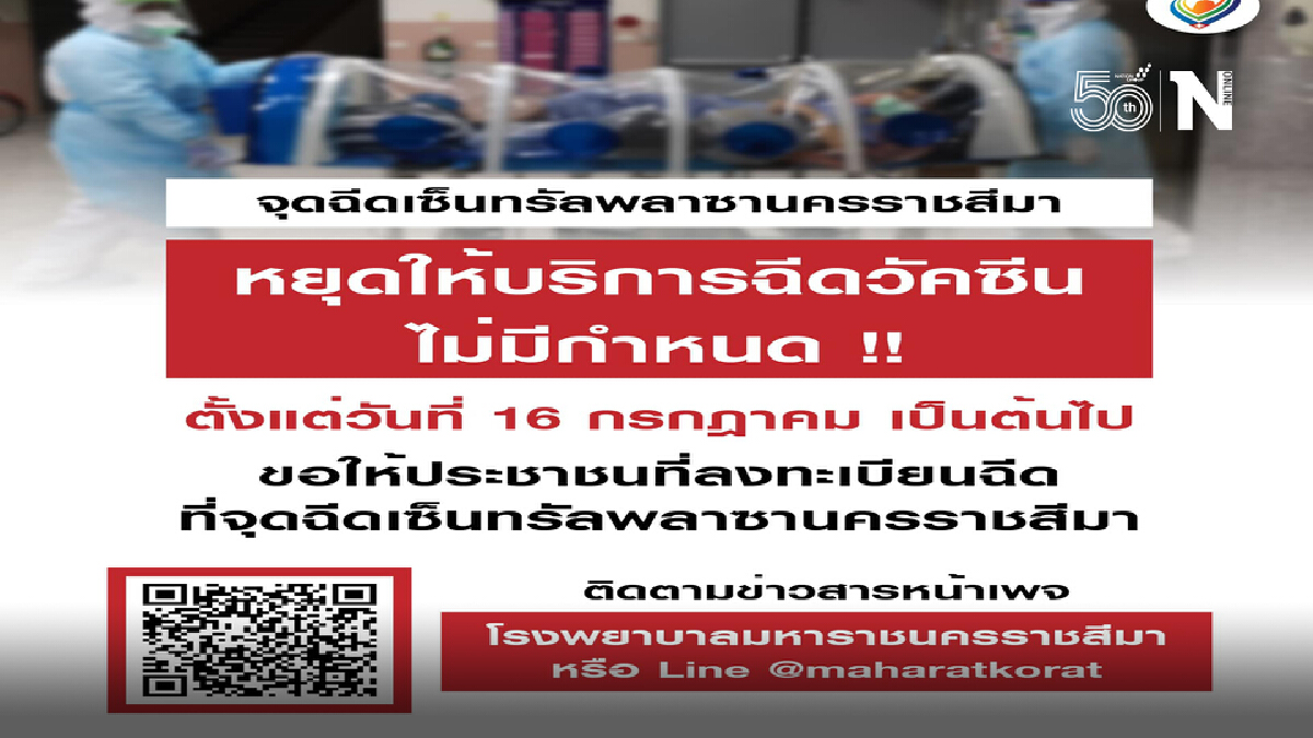 ด่วน ! รพ.มหาราชโคราช หยุดฉีดวัคซีนไปไม่มีกำหนดรอความชัดเจนฉีดสลับสูตร