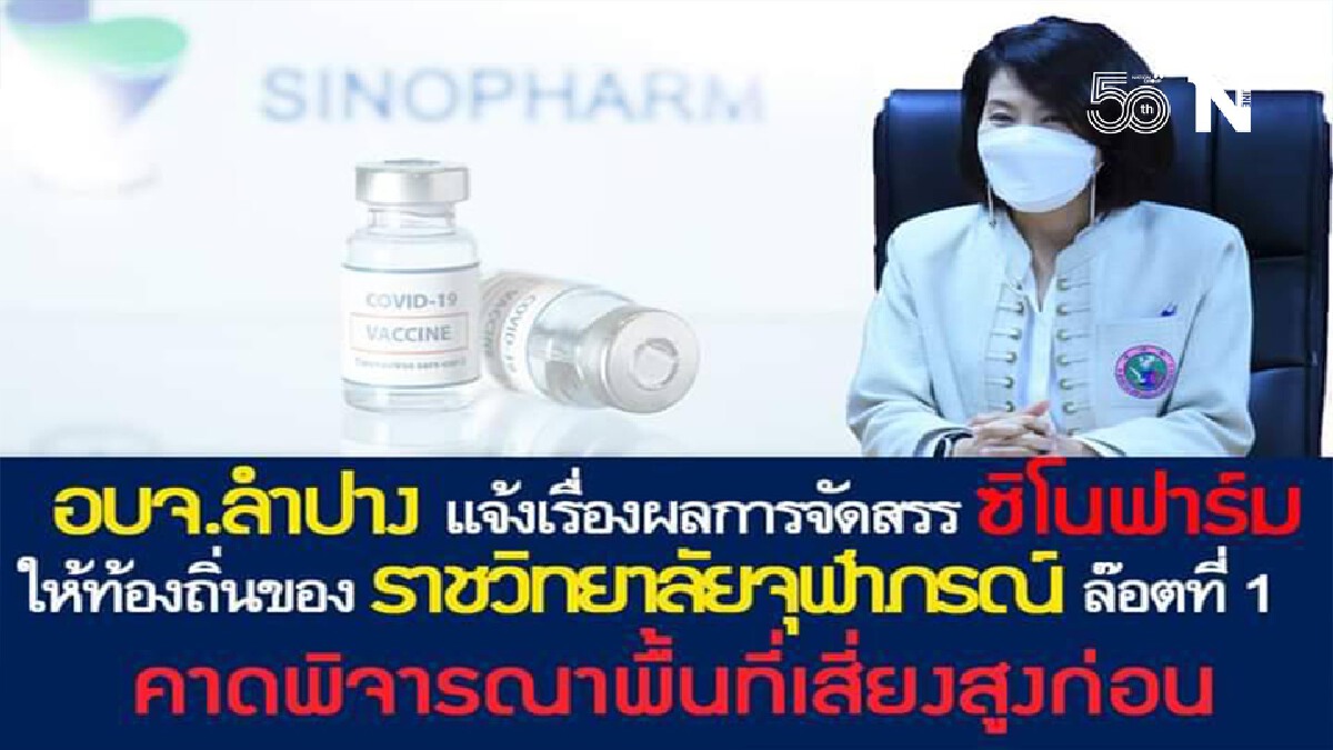 อบจ.ลำปางรอ“ซิโนฟาร์ม”-เหตุช้าเป็นพื้นที่เสี่ยงน้อย อบจ.ลำปางรอ“ซิโนฟาร์ม”-เหตุช้าเป็นพื้นที่เสี่ยงน้อย