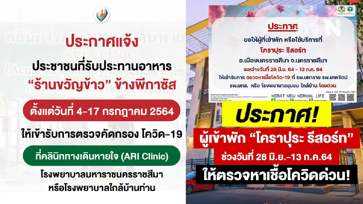 โคราช วุ่น ! ตามหาผู้ใช้บริการโรงแรม-ร้านข้าวต้มตรวจโควิด ด่วน