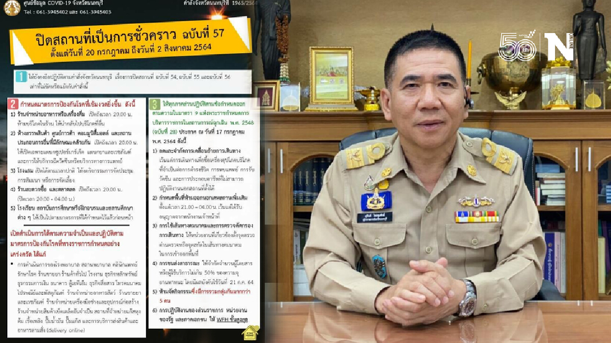 นนทบุรี ประกาศปิดสถานที่ชั่วคราว มีผลวันนี้ ถึง 2 สิงหาคม
