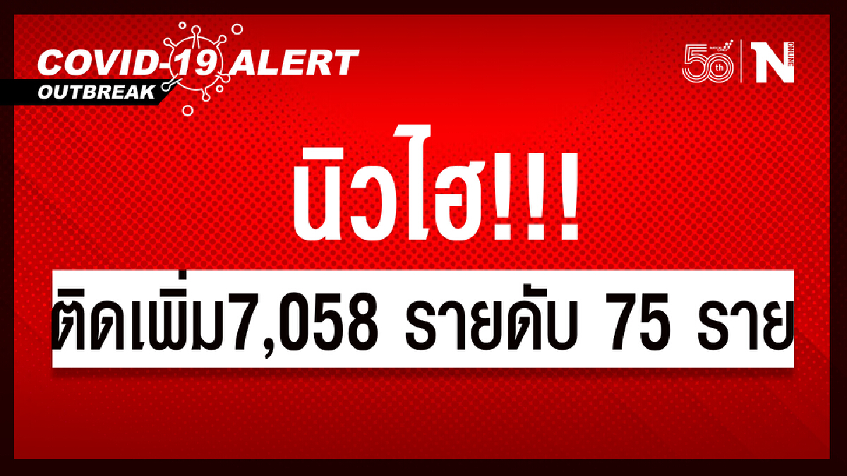 ศบค.เผย ยอดนิวไฮทั้งผู้ติดโควิดรวม 7,058 ราย และผู้เสียชีวิต 75 ราย ศบค.เผย ยอดนิวไฮทั้งผู้ติดโควิดรวม 7,058 ราย และผู้เสียชีวิต 75 ราย