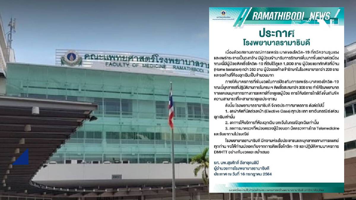 รพ.รามาฯ ประกาศ 3 มาตรการ หลังแพทย์ติดเชื้อโควิดกว่า 300 ราย