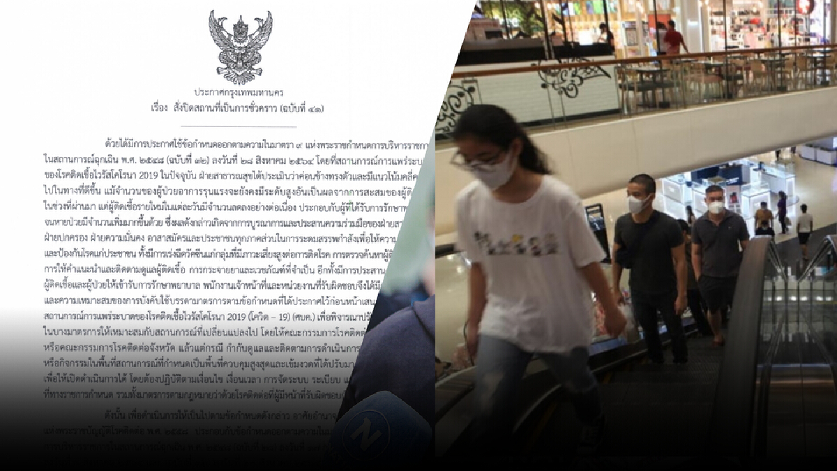 ด่วน! กทม.ออกประกาศฉบับ 41 สั่งคลายล็อกกิจการ-กิจกรรม เริ่ม 1 ก.ย.นี้