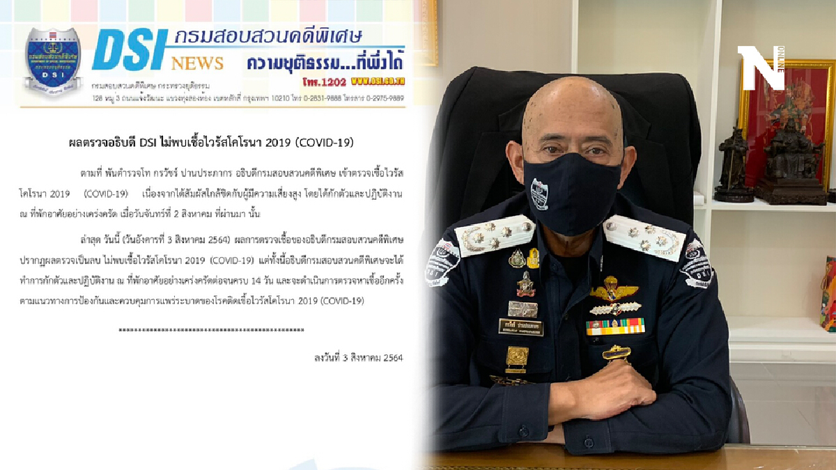ผลตรวจอธิบดี DSI ไม่พบเชื้อไวรัสโคโรนา 2019 (COVID-19) ผลตรวจอธิบดี DSI ไม่พบเชื้อไวรัสโคโรนา 2019 (COVID-19)