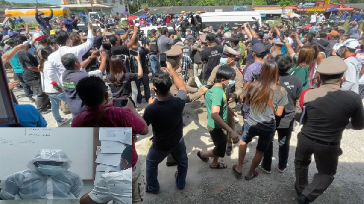 ชุลมุน! ชาวบ้านแห่รุมประชาทัณฑ์ผู้ต้องหาฆ่าปาดคอสาวรง. ต้องยกเลิกการทำแผน