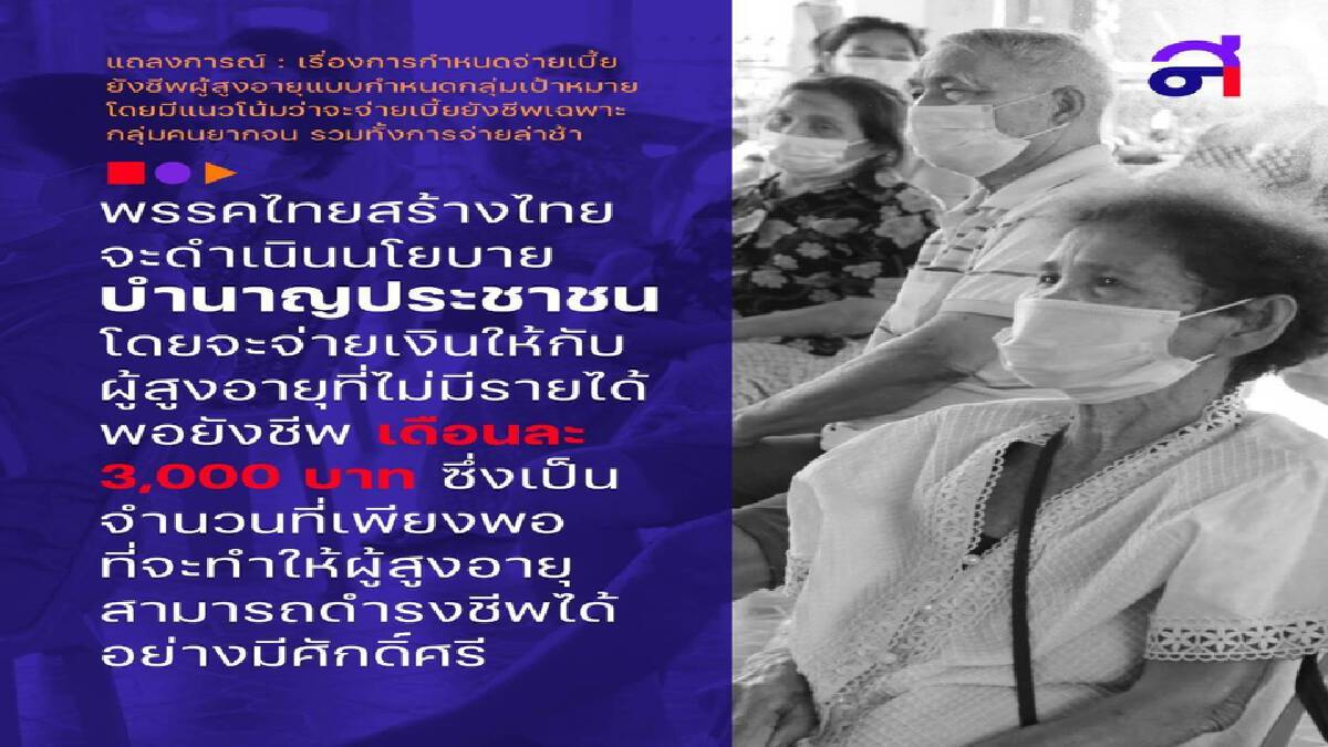 “พรรคไทยสร้างไทย” ออกแถลงการณ์ ทวงคืนเบี้ยยังชีพผู้สูงอายุ “พรรคไทยสร้างไทย” ออกแถลงการณ์ ทวงคืนเบี้ยยังชีพผู้สูงอายุ
