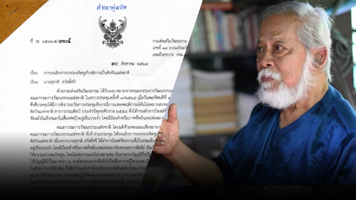 "สุชาติ" เปิดเอกสารปลดพ้นศิลปินแห่งชาติ เหตุโพสต์หมิ่นเหม่เป็นประจำ