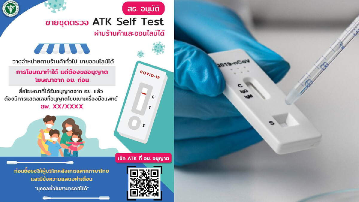 สธ.อนุมัติขายชุดตรวจ ATK Self Test ผ่านร้านค้าและออนไลน์ สธ.อนุมัติขายชุดตรวจ ATK Self Test ผ่านร้านค้าและออนไลน์