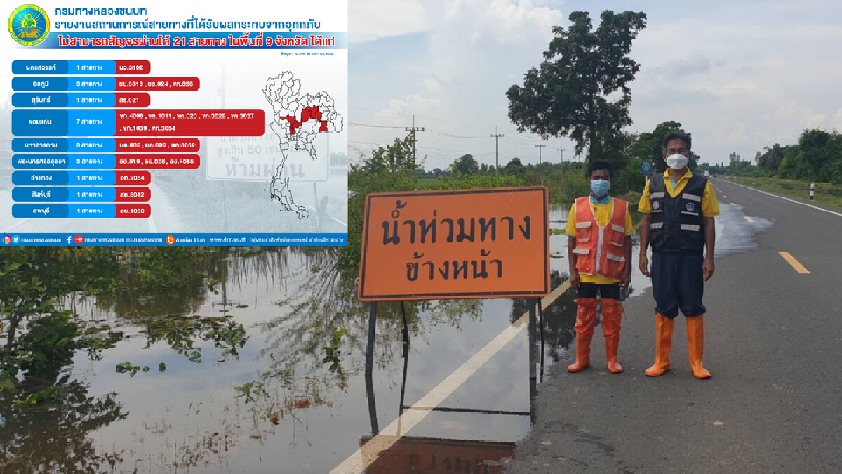 กรมทางหลวงชนบท เผยล่าสุด ยังปิดถนน 21 เส้นทางใน 9 จังหวัด กรมทางหลวงชนบท เผยล่าสุด ยังปิดถนน 21 เส้นทางใน 9 จังหวัด
