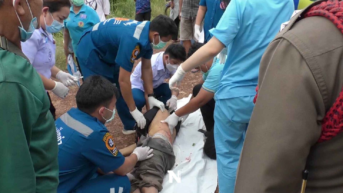 ลุงจูงวัวเลี้ยงข้างถนนวัวตกใจเสียงรถลากข้ามฝั่งก่อนถูกชนดับ