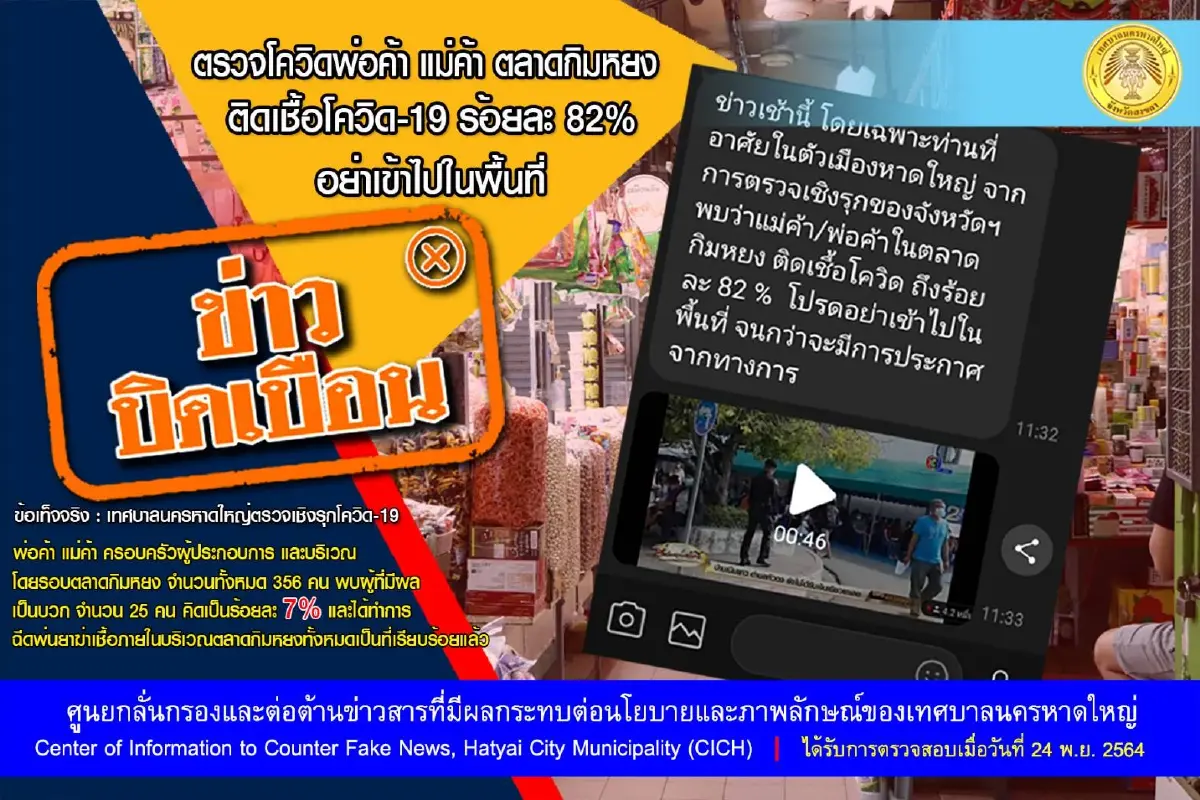 ทน.หาดใหญ่แจงข่าวปลอม แม่ค้าตลาดกิมหยงติดโควิด