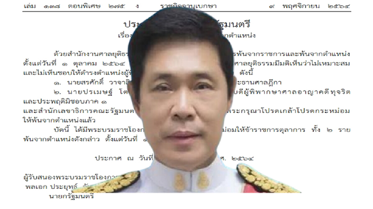 โปรดเกล้าฯ ให้ 2 ผู้พิพากษาพ้นจากตำแหน่ง โปรดเกล้าฯ ให้ 2 ผู้พิพากษาพ้นจากตำแหน่ง