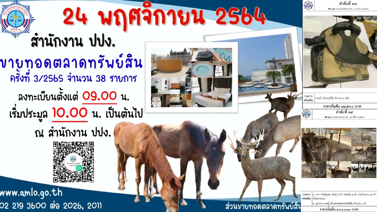 ปปง. เปิด ขายทอดตลาดทรัพย์สิน 24 พ.ย. นี้ เช็กที่นี่ ปปง. เปิด ขายทอดตลาดทรัพย์สิน 24 พ.ย. นี้ เช็กที่นี่