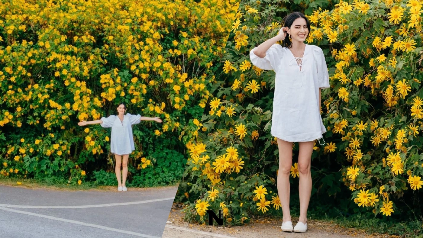 รับลมหนาว “ใหม่ ดาวิกา” โพสต์ภาพสุดน่ารักกับทุ่งบัวตอง ดอยแม่อูคอ