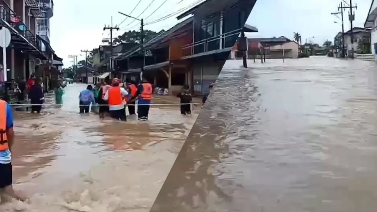 สั่งอพยพด่วน!! น้ำป่าหลาก ซ้ำน้ำทะเลหนุน ทะลักท่วมเทศบาลตำบลท่าชนะ