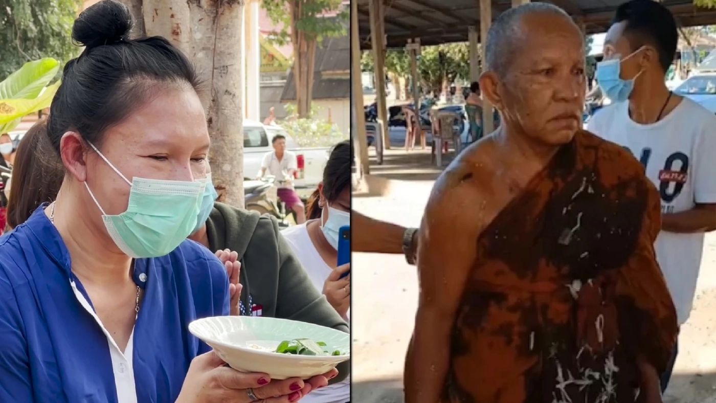 “เจ๊บัวบาน” แต่งขันธ์ 5 เข้าขอขมา "เจ้าอาวาส" จบดราม่าสาดน้ำแกง