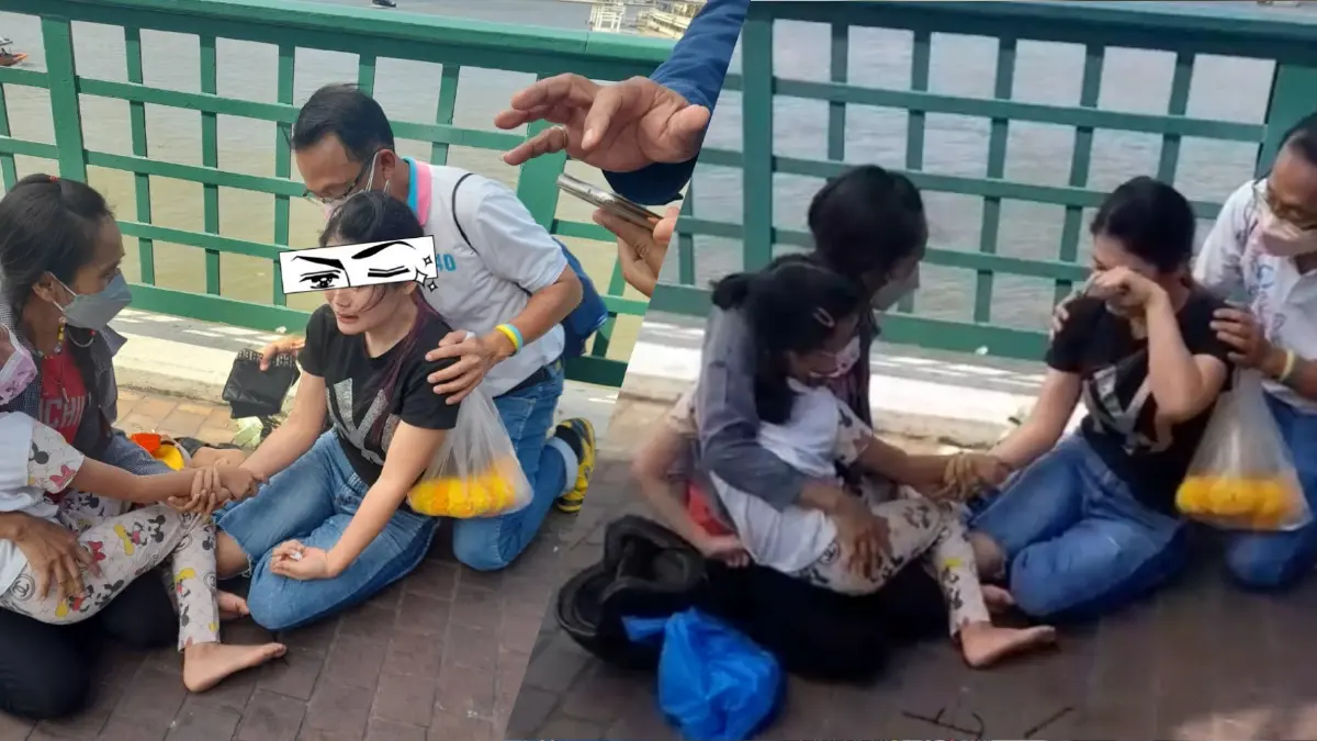 สาวเครียดสามีถูกโกงคำประกันมัดมือลูกเตรียมโดดสะพานพุทธฯ โชคดีช่วยไว้ทัน