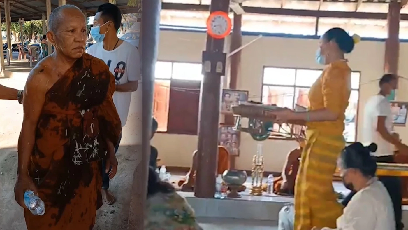 เจ้าอาวาสโร่แจ้งความสาวสอง คว่ำถาดสำรับราดศีรษะ