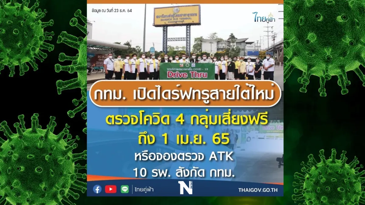 แจ้งข่าวดี กทม. เปิดตรวจโควิดฟรีแบบไดร์ฟทรูที่สายใต้ใหม่ ถึง 1 เม.ย. ปีหน้า แจ้งข่าวดี กทม. เปิดตรวจโควิดฟรีแบบไดร์ฟทรูที่สายใต้ใหม่ ถึง 1 เม.ย. ปีหน้า