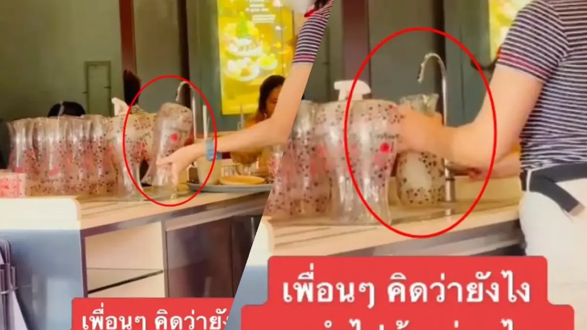 โซเชียลคาใจ "พนง.ร้านไอศกรีม" ใช้ "เหยือกน้ำซ้ำ" ไม่ล้างทำเสี่ยงโควิด โซเชียลคาใจ "พนง.ร้านไอศกรีม" ใช้ "เหยือกน้ำซ้ำ" ไม่ล้างทำเสี่ยงโควิด