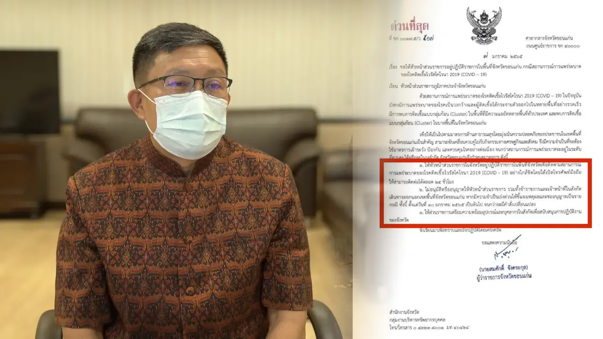 ผู้ว่าฯขอนแก่นห้ามขรก.ออกนอกพื้นที่ เตรียมรับมือโอมิครอน