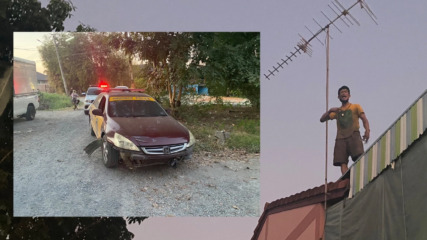 ล่าระทึก โชเฟอร์รถพ่วงซิ่งชนรถตร.ทางหลวงพังยับ