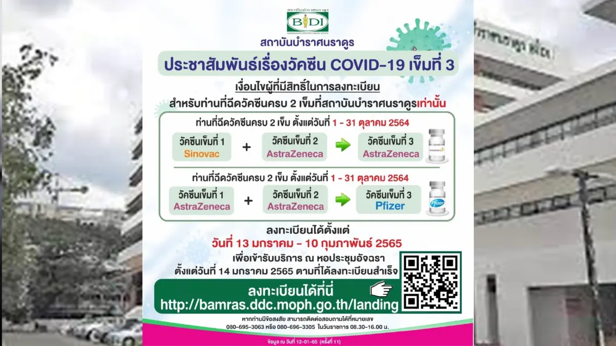 สถาบันบำราศนราดูร เปิดให้ลงทะเบียนฉีดวัคซีนเข็ม 3 สถาบันบำราศนราดูร เปิดให้ลงทะเบียนฉีดวัคซีนเข็ม 3