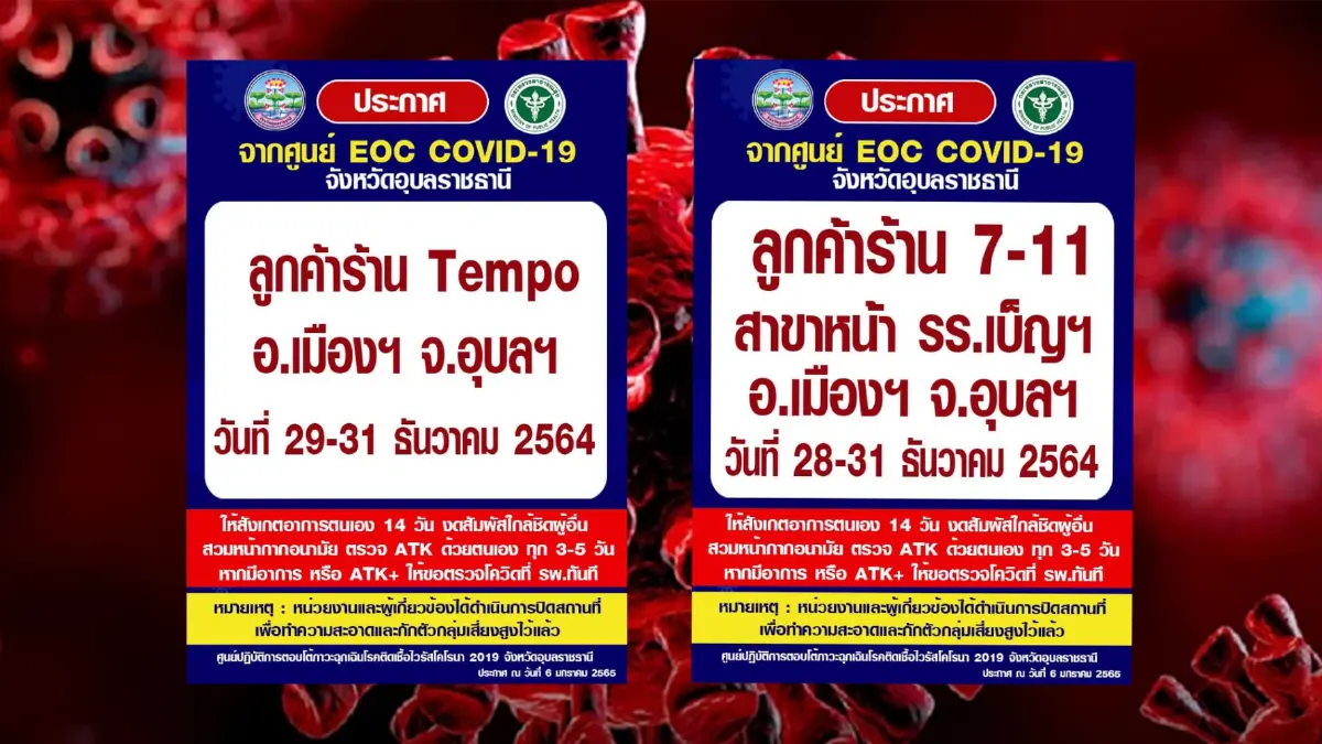 สสจ.อุบลฯประกาศพื้นที่เสี่ยงโควิด-19เพิ่ม2ร้าน สสจ.อุบลฯประกาศพื้นที่เสี่ยงโควิด-19เพิ่ม2ร้าน