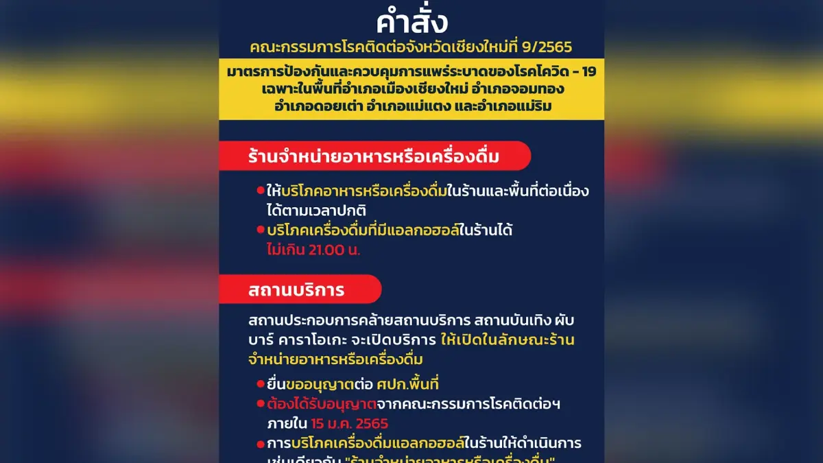 เชียงใหม่ ดื่มแอลกอฮอล์ในร้านไม่เกิน 3 ทุ่ม เชียงใหม่ ดื่มแอลกอฮอล์ในร้านไม่เกิน 3 ทุ่ม