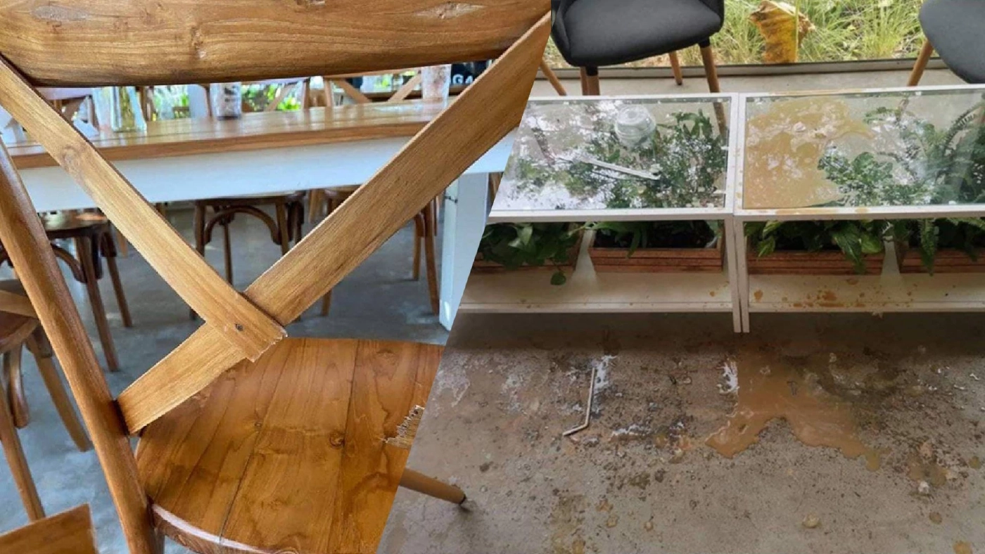 สาวทะเลาะหนุ่มกลางคาเฟ่เขาใหญ่ พังร้านเละไม่เป็นท่า