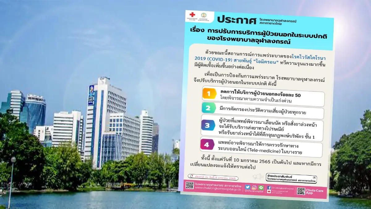 รพ.จุฬาลงกรณ์ ประกาศลดให้บริการผู้ป่วยนอกลง 50% รพ.จุฬาลงกรณ์ ประกาศลดให้บริการผู้ป่วยนอกลง 50%