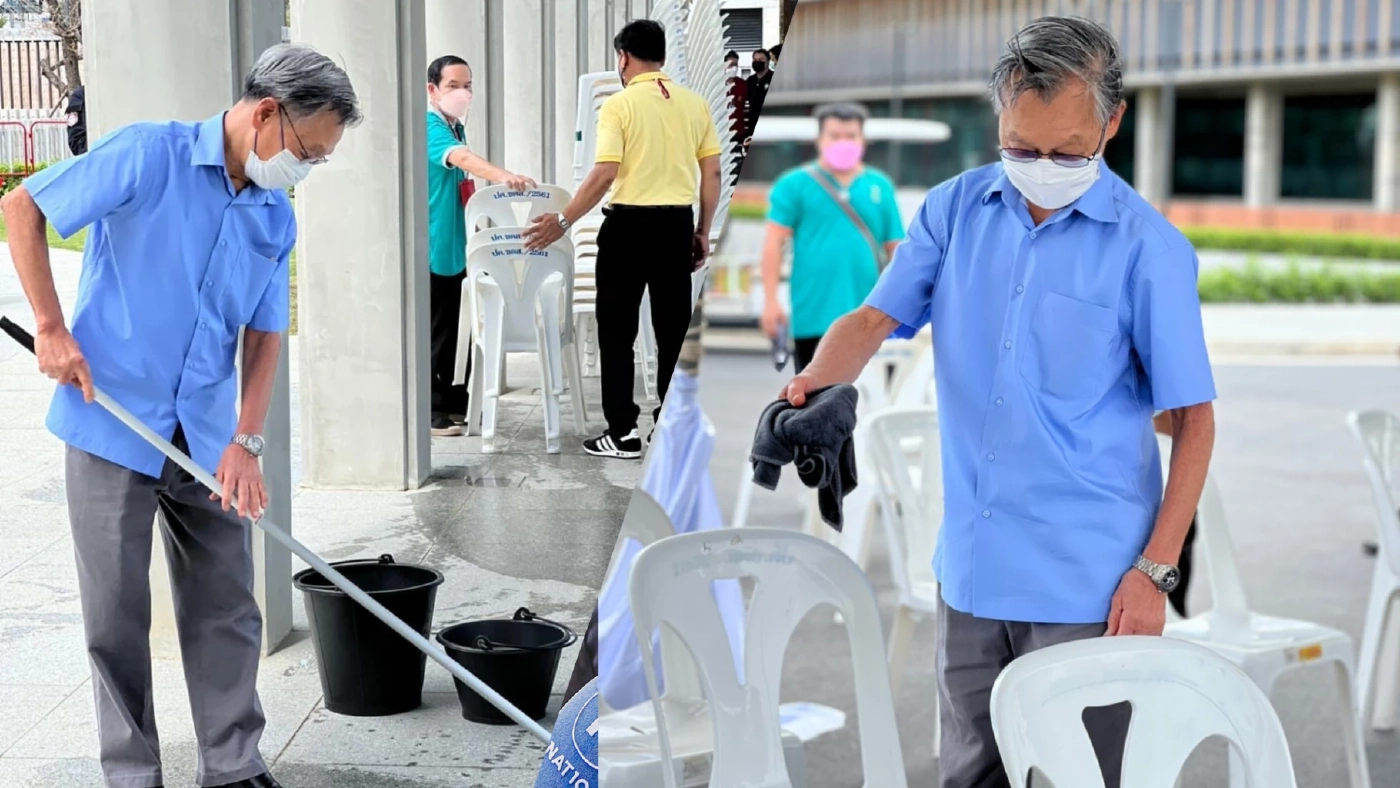 แชร์สนั่น "ลุงชวน" กวาดถูพื้นอาคารรัฐสภา เป็นแบบอย่างนักการเมือง